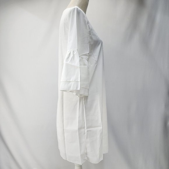New Chalier Womens Medium White Ruffle Sleeve Shift Dress V-Neck Chiffon Poly - Picture 9 of 15